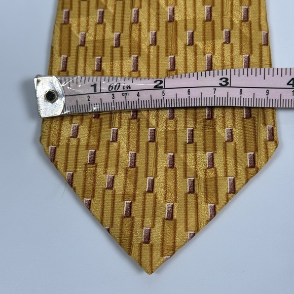 Ermenegildo Zegna Tie‎ Mens 100% Silk Gold Geometric Hand Made Italy Necktie - Picture 7 of 8